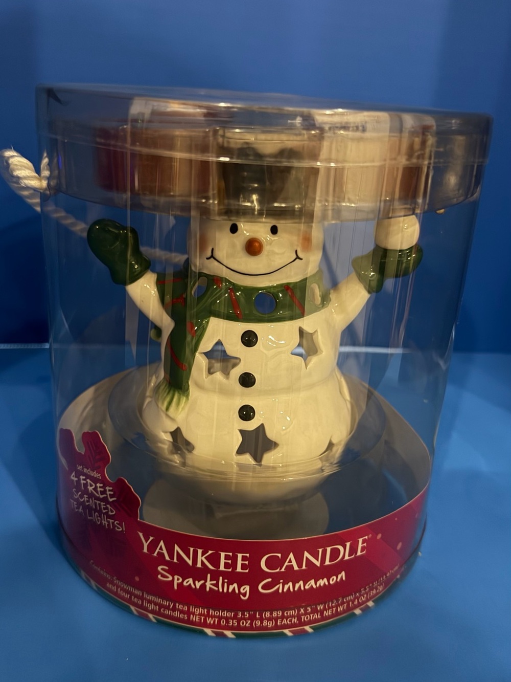 Yankee Candle White Snowman Tea Light Holder with Green Scarf and Mittens